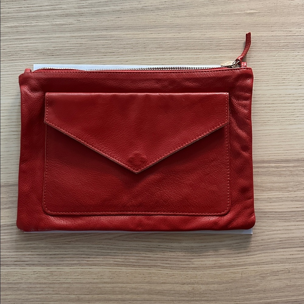 Clare V. Red Leather Clutch w/ Tabs - Yellow Interior - Picture 8 of 8